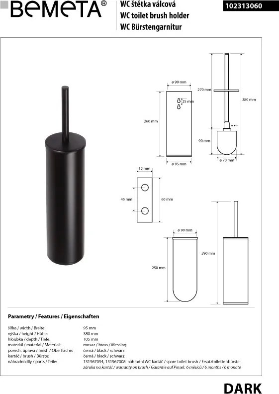 Bemeta Design DARK: WC kefa, na postavenie/zavesenie - 102313060