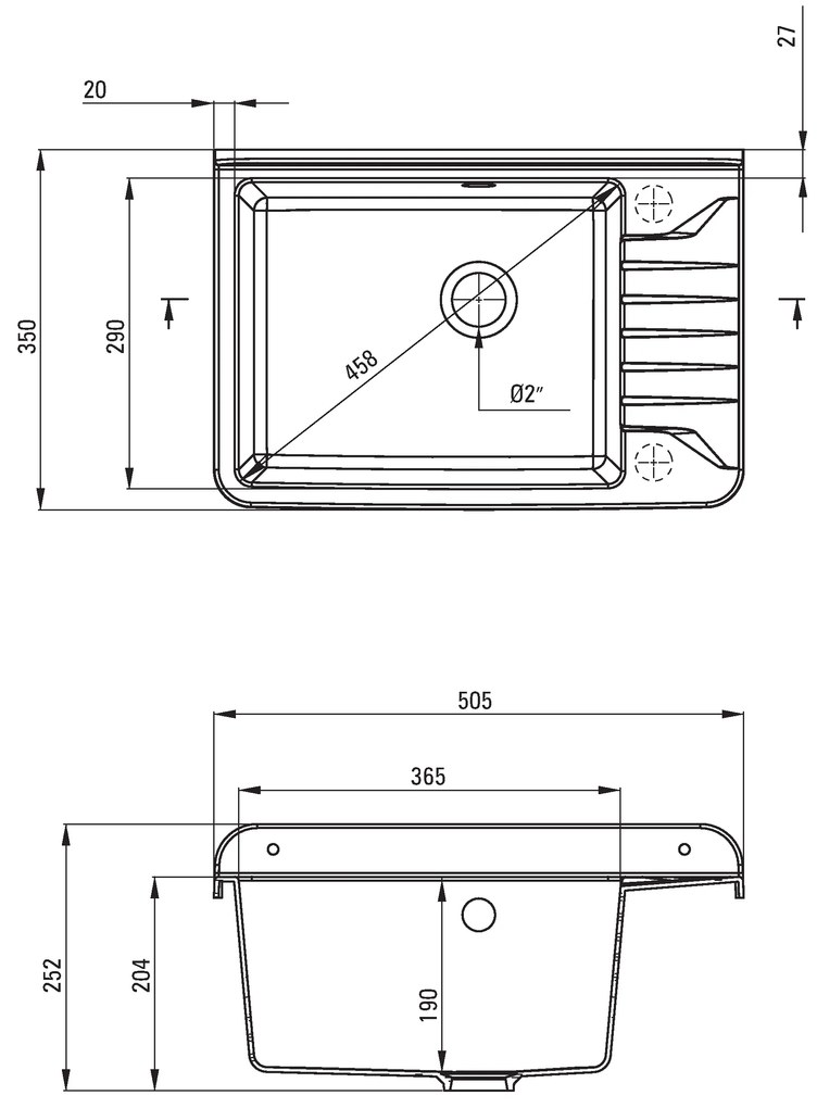 Deante Garden, výlevka z polypropylénu 501x341x184 mm KO, 2" + sifón, 1-komorová, šedá, ZYT_311A