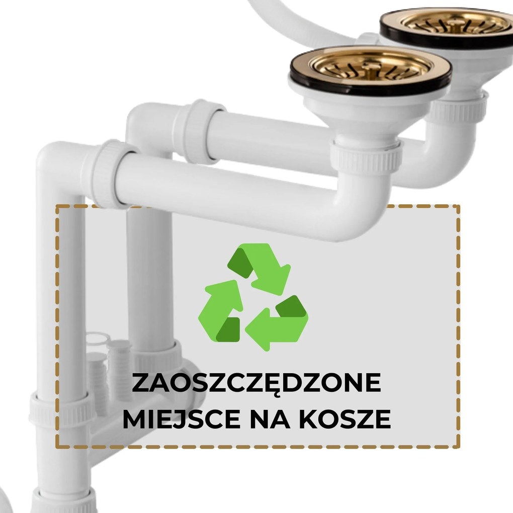 Gamma Gamma, 2-komorový manuálny sifón pre granitové drezy, zlatá lesklá, GMA-1M22GD