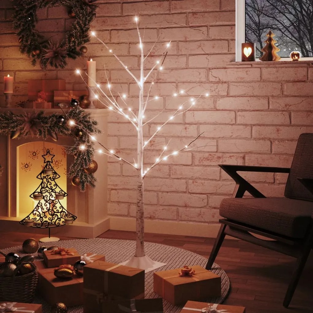 LED strom s dizajnom bielej brezy 48 teplých bielych LED 120cm 345142