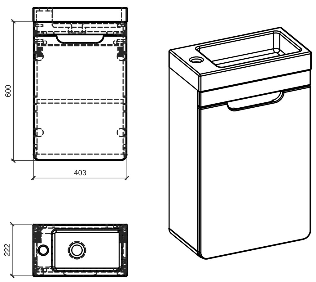 Kúpeľňová závesná skrinka pod umývadlo BÁRA 40 cm