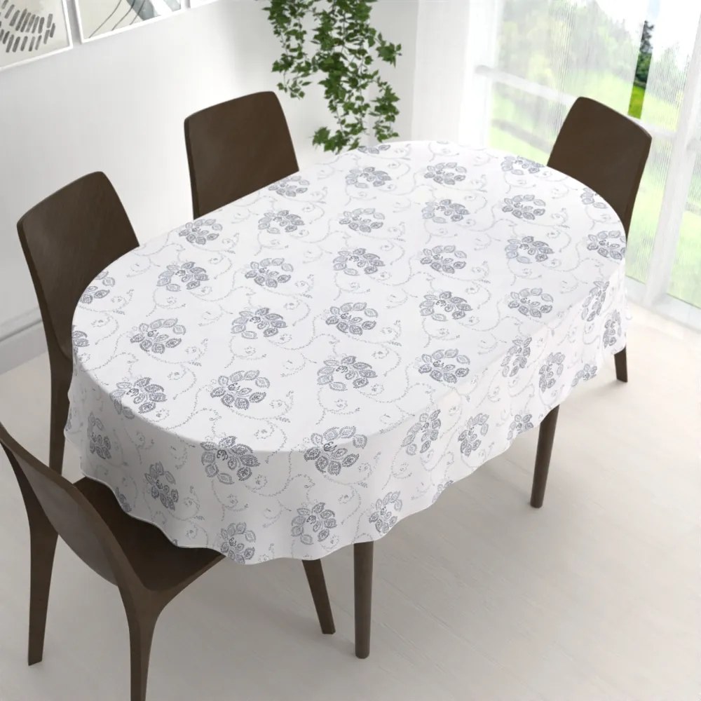 Biante Bavlnený oválny obrus Sandra SA-090 Modré popínavé kvety na bielom 100x140 cm