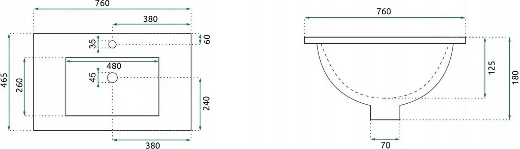 Rea Dafne 75 umývadlo, 76 x 47 cm, biela, REA-U0040