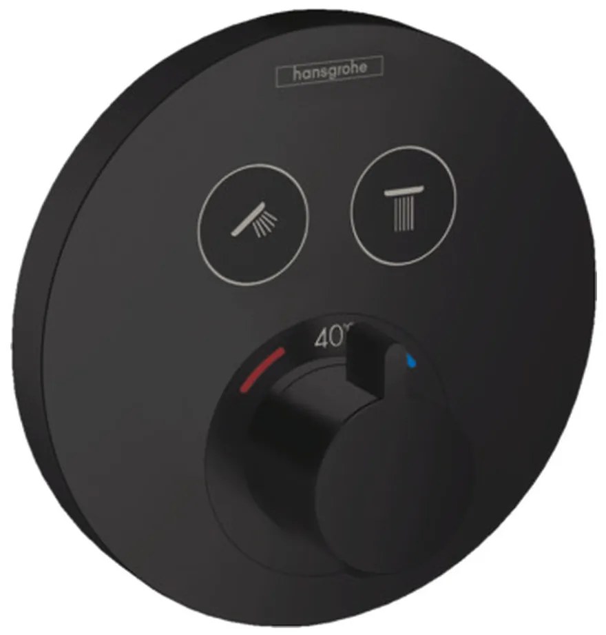 Hansgrohe Shower Select, termostatická batéria pod omietku na 2 spotrebiče, čierna matná, HAN-15743670
