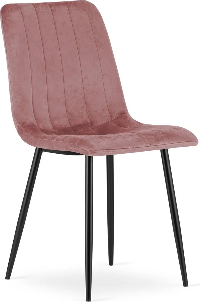 Ružová zamatová stolička LAVA s čiernymi nohami