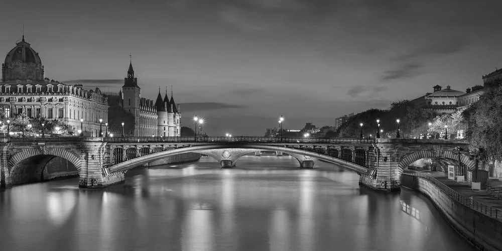 Obraz oslňujúca panoráma Paríža v čiernobielom prevedení
