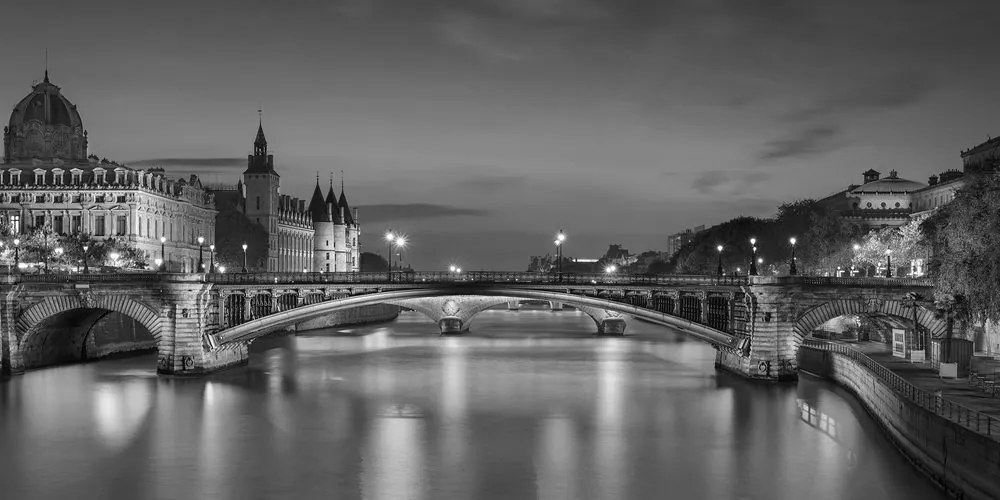 Obraz oslňujúca panoráma Paríža v čiernobielom prevedení