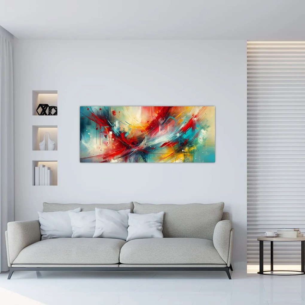 Obraz – Abstrakcia s červenou (120x50 cm)