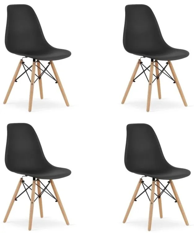 Set 4 stoličiek OSAKA čierne / prírodné nohy