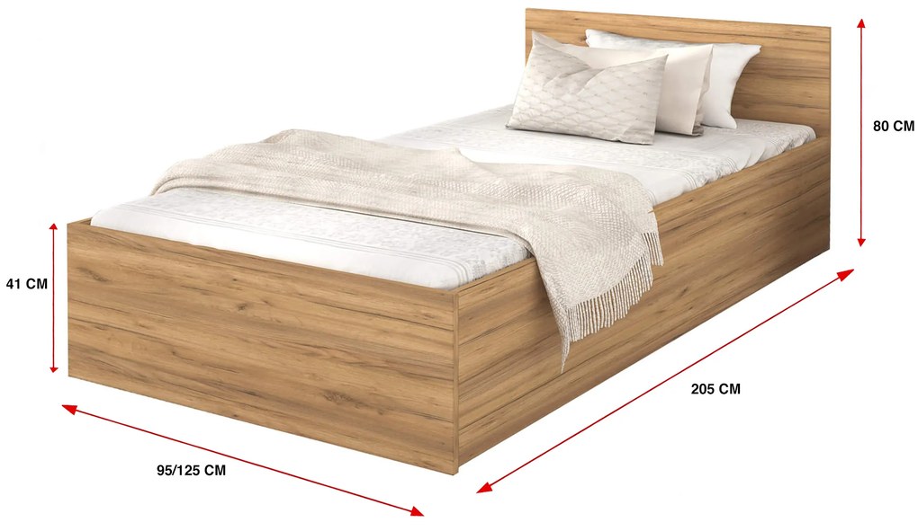 Jednolôžková posteľ s úložným priestorom Dolly - dub craft Rozmer: 200x90