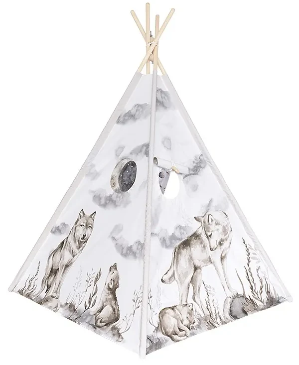Detský indiánsky stan teepee VLČÍ ÚSVIŤ s podložkou a vankúšikmi