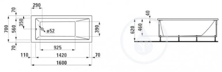 LAUFEN Pro Vaňa do pravého rohu, 1600 mm x 700 mm, biela – s rámom, senzorové ovládanie, vzduchová masáž H2339550006051