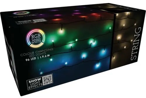 RGB Vianočná LED reťaz s diaľkovým ovládaním 96 LED, farebná, 9,6 m