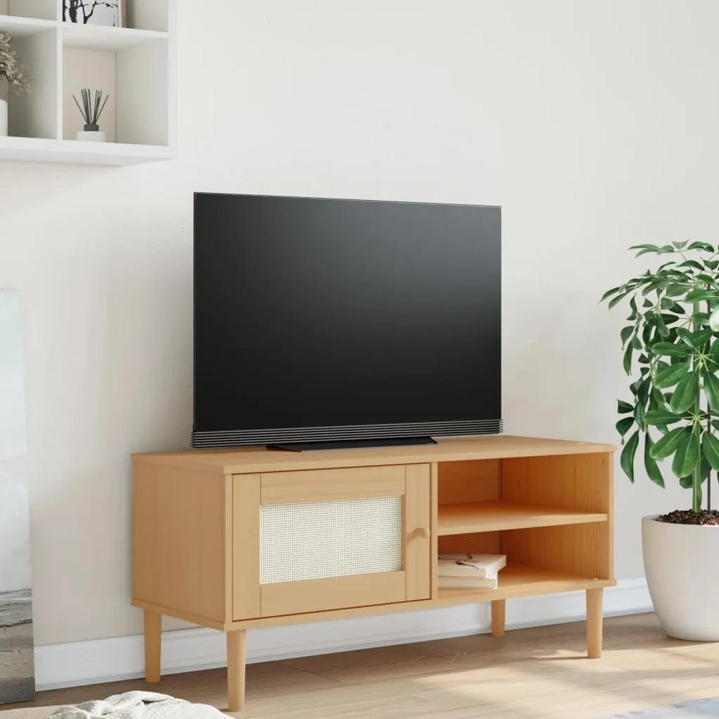 TV skrinka SENJA ratanový vzhľad hnedá 106x40x49 cm borovica 358040