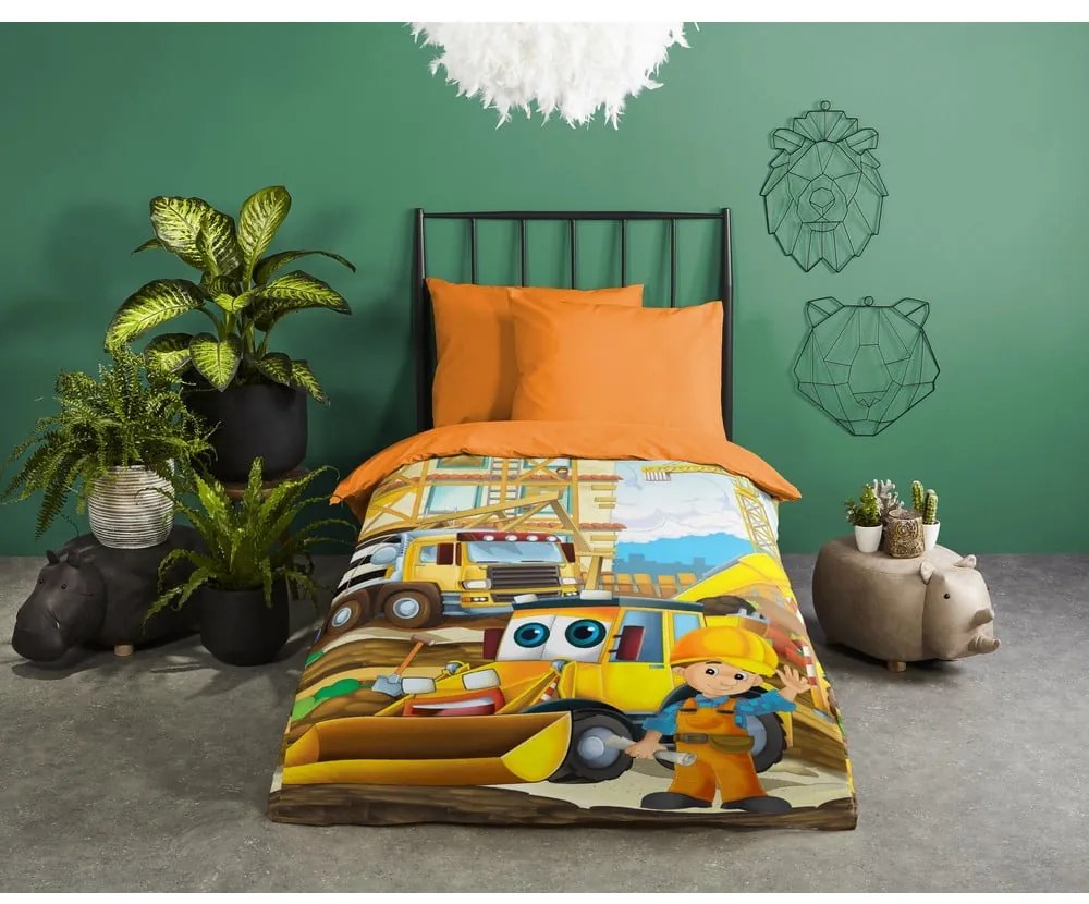 Oranžové bavlnené detské obliečky na jednolôžko 140x200 cm Building – Good Morning