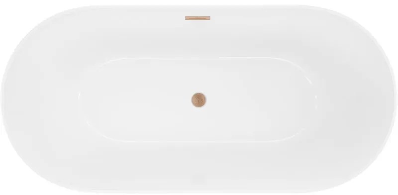 Mexen Luna, Slim voľne stojaca vaňa 170 x 75 cm, biela, medený matný prepad, 52041707500-65