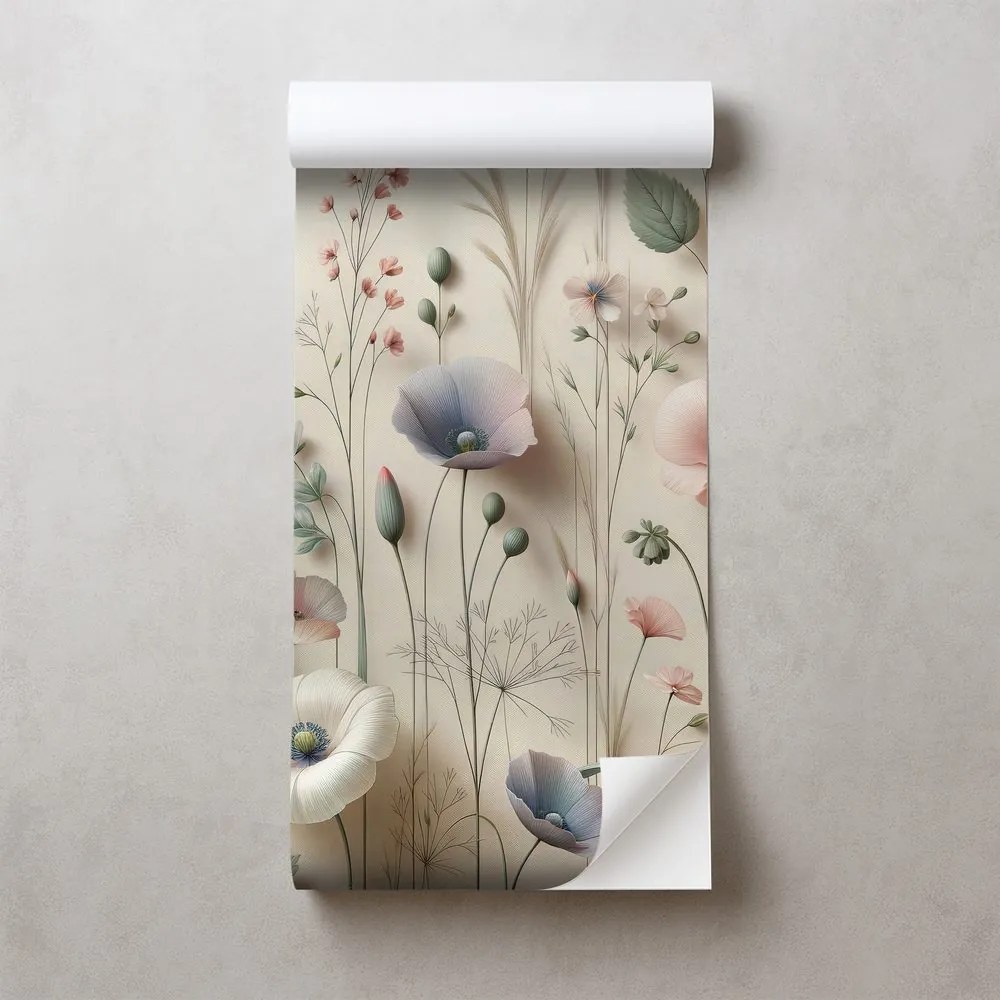 Samolepiaca tapeta pastelové lúčne kvety