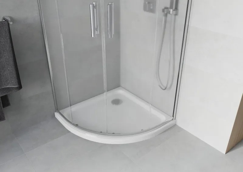 Mexen Rio sprchový kút polkruhový 80 x 80 cm, mráz, chróm + vanička Flat, biely - 863-080-080-01-30-4110