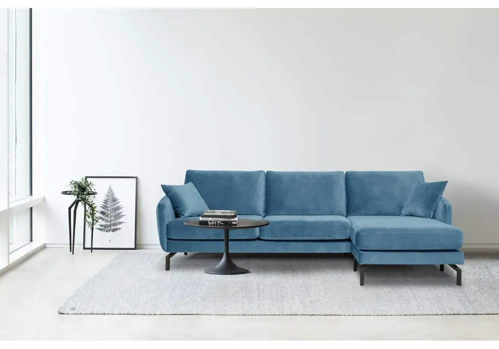 Modrá zamatová rohová pohovka (pravý roh) Magic - Scandic