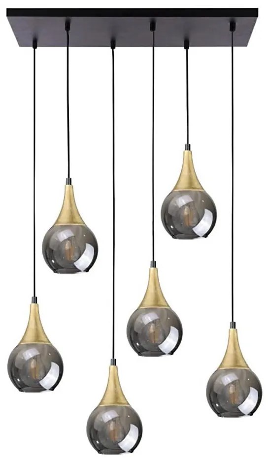 Luster na lanku LACRIMA SMOKY 6xE27/60W/230V čierna/zlatá/dymová čierna