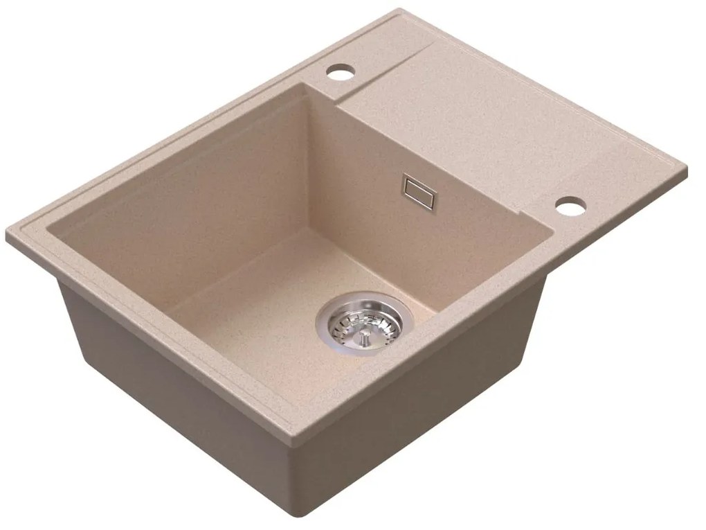 Sink Quality Sink55, kuchynský granitový drez 620x460x215 mm + chrómový sifón, béžová, SKQ-SINK.P.1KKO.X