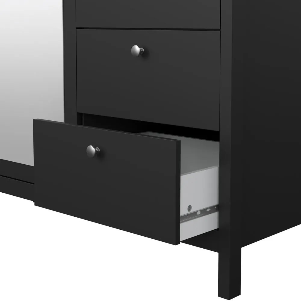 Čierna šatníková skriňa so zrkadlom 150x199x58 cm Madrid – Tvilum