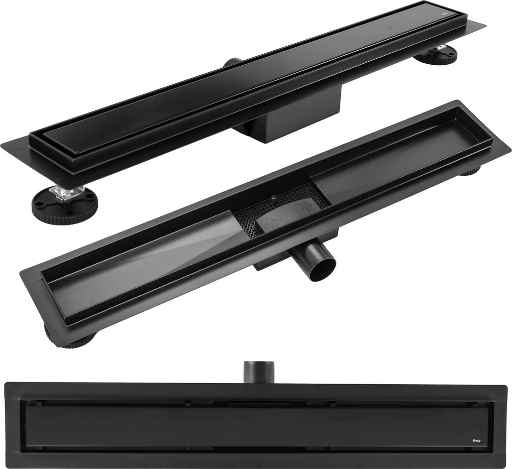 Rea Pure Neox, odtokový žľab 70cm, čierna matná, REA-G6602