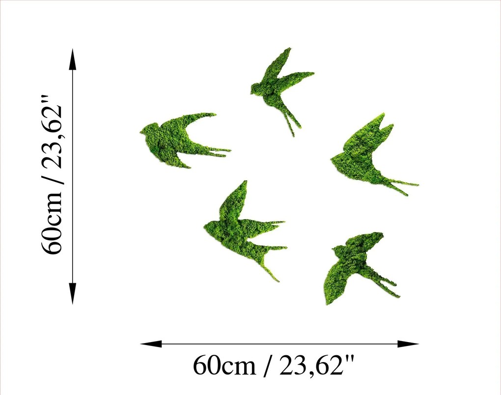 Nástěnná kovová dekorace Swallows zelená