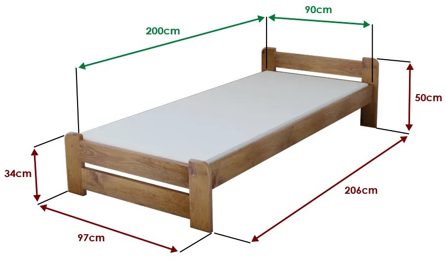 Posteľ Emily 90 x 200 cm, dub Rošt: Bez roštu, Matrac: Matrac COCO MAXI 20 cm