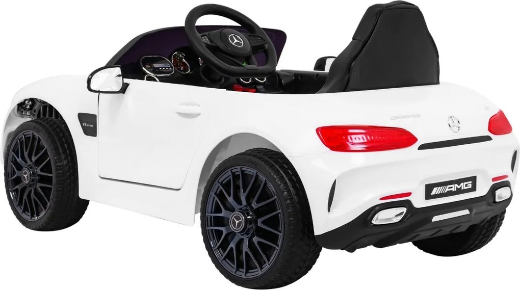 Ramiz Mercedes Benz GT batéria pre deti biela + diaľkové ovládanie + pomalý štart + MP3 LED