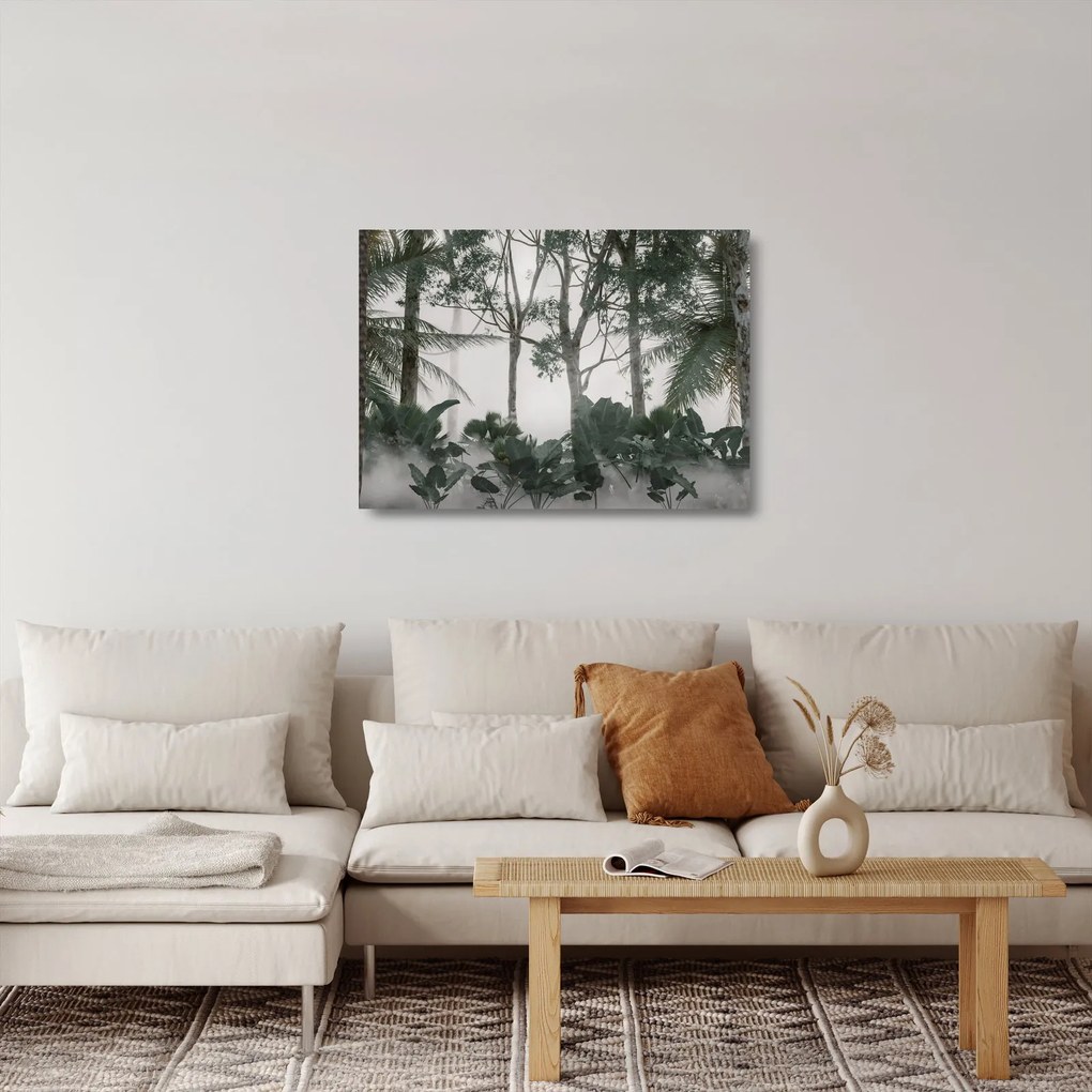 Sklenený obraz - Jungle v rannej hmle (70x50 cm)