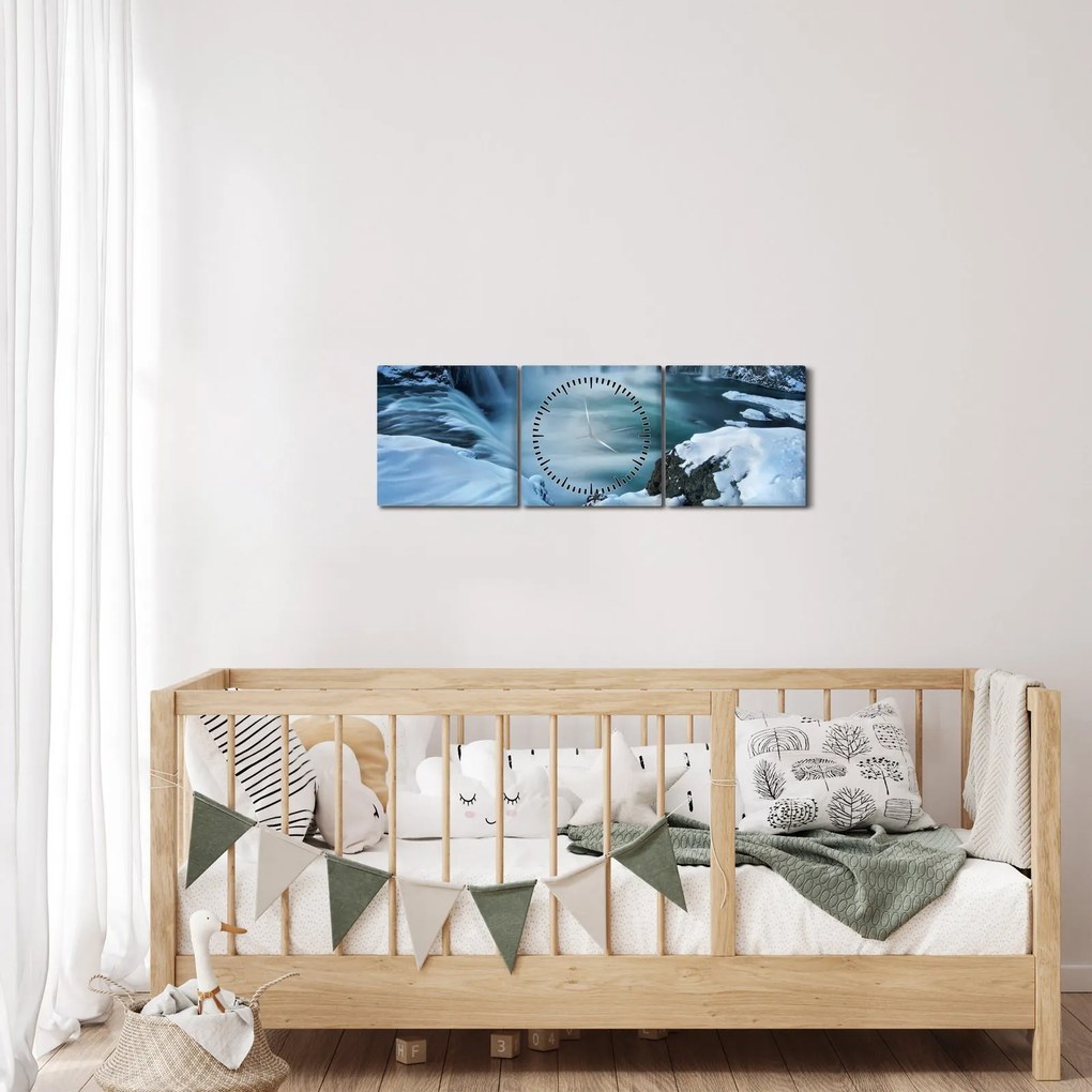 Obraz - Vodopád Bohov, Island (s hodinami) (90x30 cm)