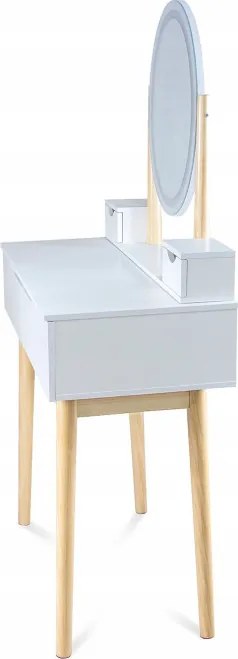 Toaletný stolík GLAM s LED zrkadlom biely / naturálny, sivá taburetka