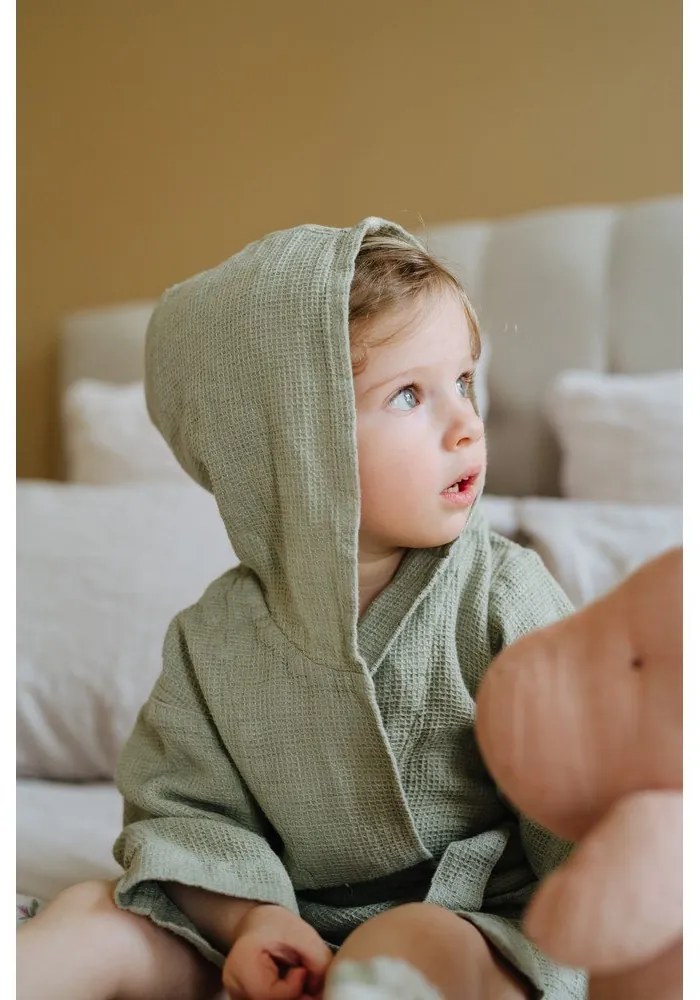 Detský zelený ľanový župan Linen Tales Nature, vel. 122 - 128