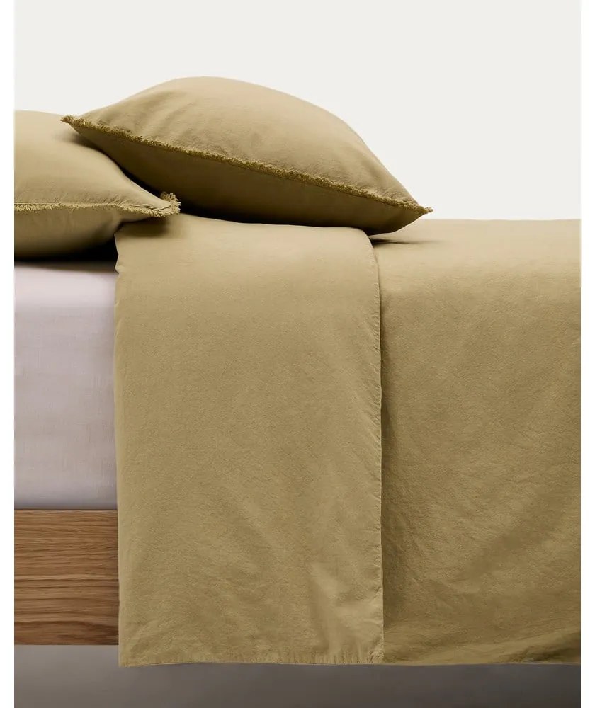 Žlté/zelené obliečky na dvojlôžko/predĺžené z bavlneného perkálu 260x240 cm Sifinia – Kave Home