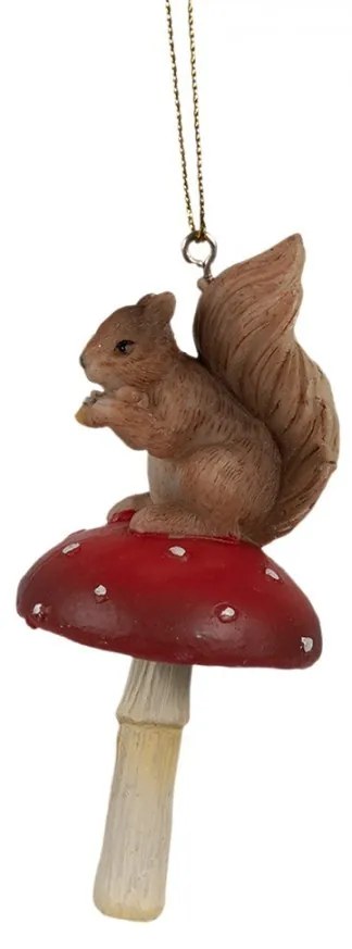 Závesná dekorácia veverička na muchotrávke - 4*4*9 cm