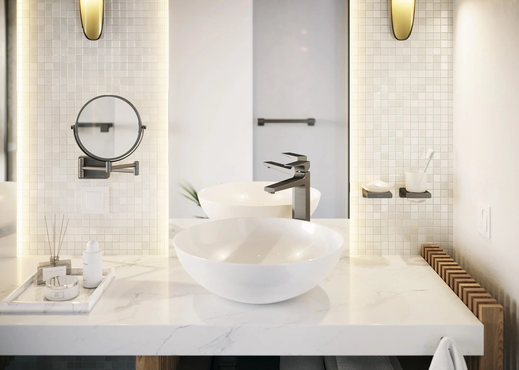 Hansgrohe AddStoris, kozmetické zrkadlo Ø188 mm, kartáčovaný čierny chróm, HAN-41791340