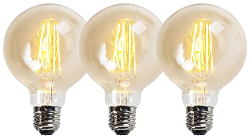Sada 3 stmievateľných LED žiaroviek E27 G95 zlatá 5W 450lm 2200K