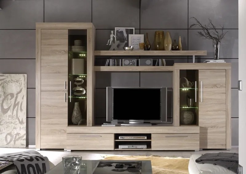 Obývacia stena Boom, dub sonoma, s osvetlením