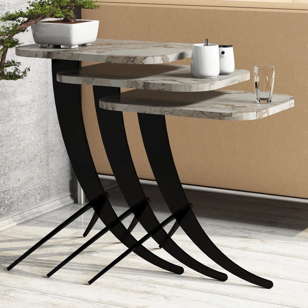 Odkladací stolík Pion White Marble, 3 ks