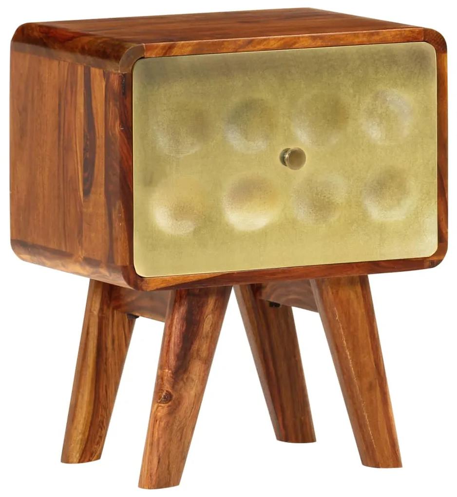 vidaXL Nočný stolík 49x40x30 cm masívne sheeshamové drevo so zlatou potlačou