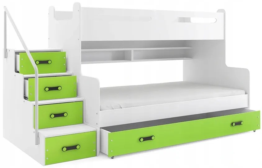 Interbeds MAX 3 poschodová posteľ 200x120 + matrace bielo zelená 2024