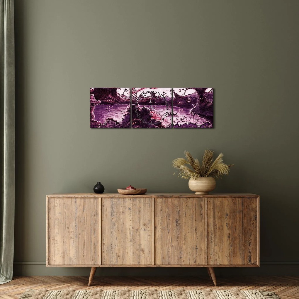 Obraz - Očarovaná dedina (s hodinami) (90x30 cm)