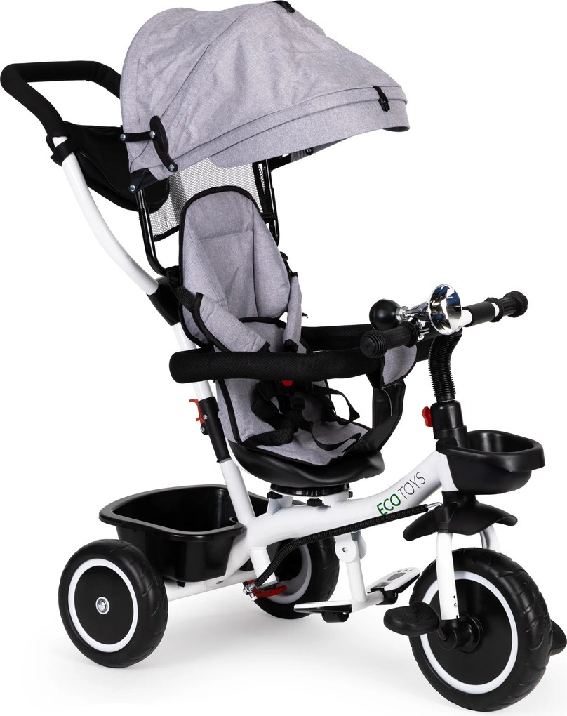 ECOTOYS trojkolka 360° otočné sedadlo, odnímateľná strieška, rodičovská rukoväť, EVA kolesá