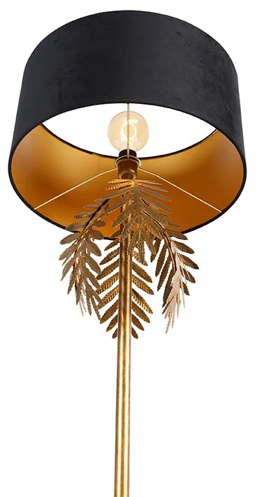 Stojaca lampa zlatá 145 cm s čiernym zamatovým tienidlom 50 cm - Botanica