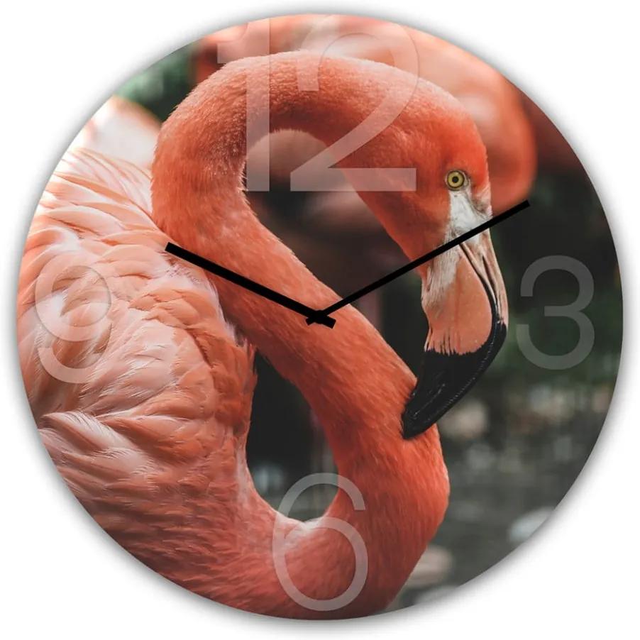Nástenné hodiny Styler Glassclock Flamingo, ⌀ 30 cm