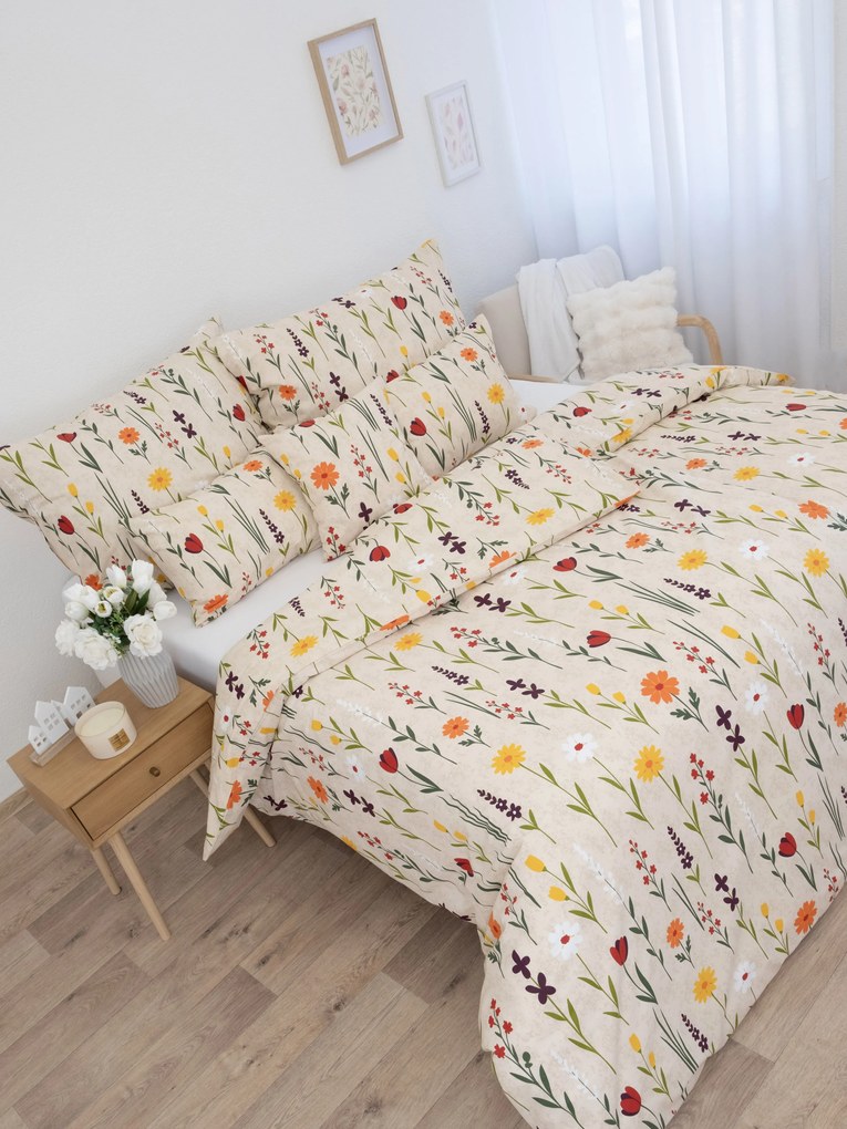 Predĺžené bavlnené obliečky Renforcé - Rozkvitnutá lúka prírodná