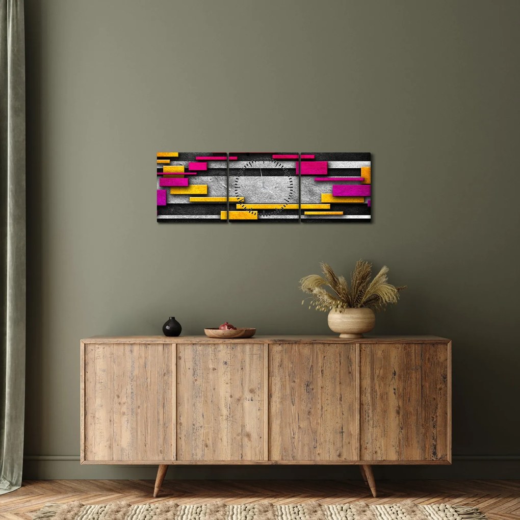 Obraz farebné abstrakcie na čiernom pozadí (s hodinami) (90x30 cm)