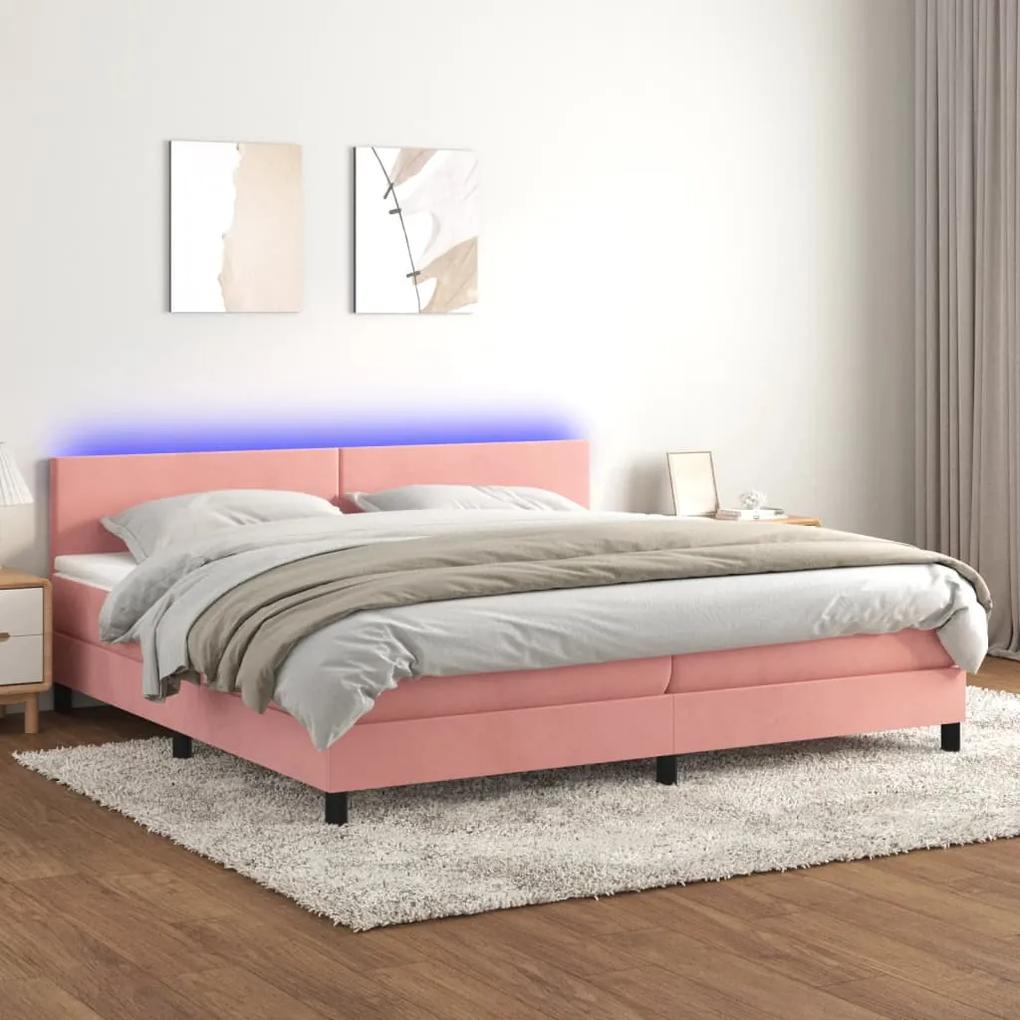 Posteľný rám boxsping s matracom a LED ružový 200x200 cm zamat 3134308