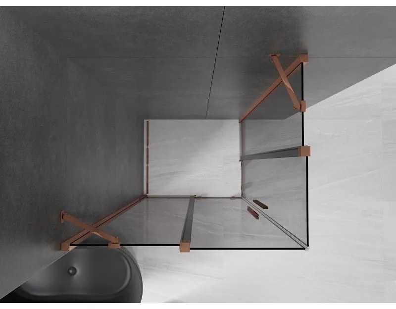 Mexen Velar Duo, sprchový kút s posuvnými dverami 90 x 80 cm, 8mm šedé sklo, ružové zlato, 871-090-080-42-60
